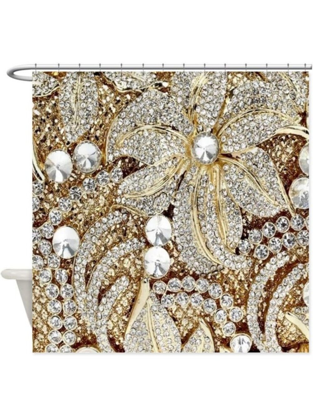 Floral Pattern Champagne Gold Shower Curtain | Decorative Fabric Bath Accessory